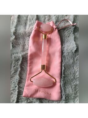 SEPHORA rose quartz facial roller double ended massage with pouch self care